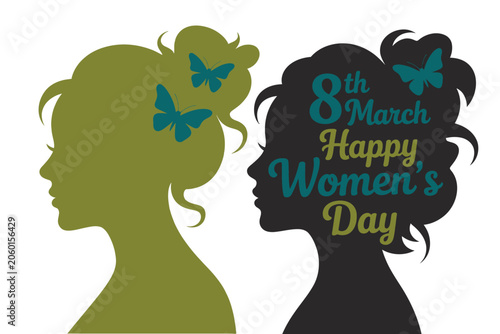 Happy women's day 8th march silhouette graphic with silhouette