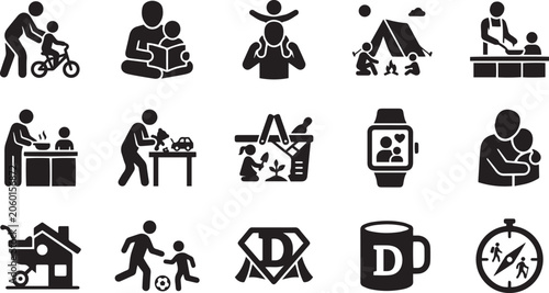 Foto Father teaching his son how to ride a bicycle silhouette vector