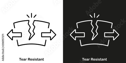 Tear Resistant. Vector editable stroke icon for clothes or fabric.