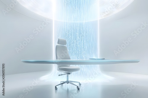 Futuristic Office Conference Room with Waterfall Light Feature and Modern Seating