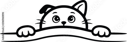 Foto Peekaboo kitten peering over a ledge in a clean line art style with peekaboo mon