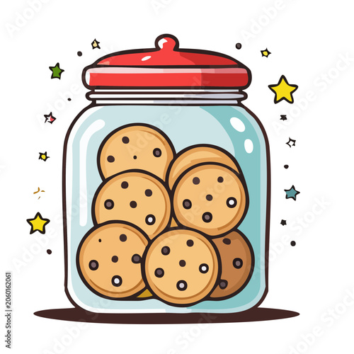 Flat design cookie jar with cookies and stars