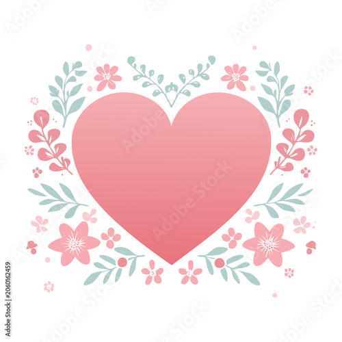 Pink heart with floral ornament vector design