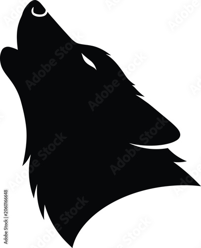 Black Silhouette Illustration of a Howling Wolf Head Profile View