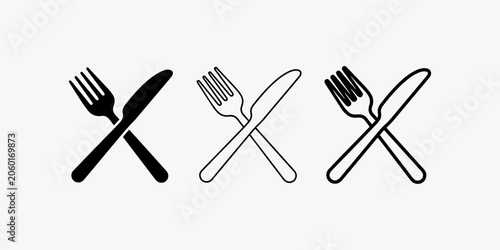 Foto Crossed Fork and Knife Icon Set - Restaurant and Dining Symbol