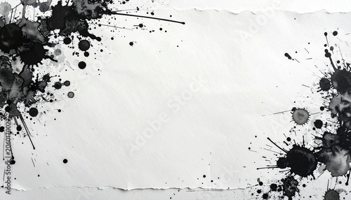 白い和紙の左隅と右隅に黒い墨の飛沫が広がり、中央には広い余白が設けられている。
墨のにじみや飛散表現が和の美意識と力強い筆の表現を感じさせる。
シンプルな構図が文字やデザインを引き立て、幅広い用途に対応できる。
書道、日本文化、和風デザイン、年賀状、ポスター向けの背景素材として活用できる。
