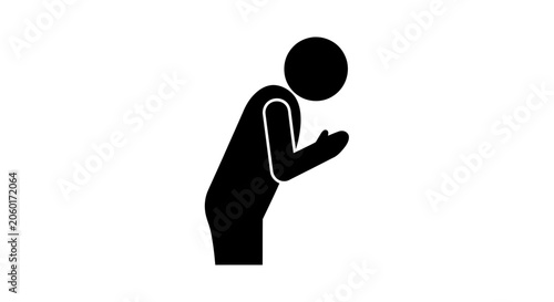 Person bowing in a respectful gesture represents humility, greeting, and cultural etiquette, serving as a versatile icon for communication, professional behavior, and social interaction design.