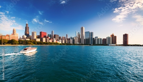chicago skyline view from a boat of a lake