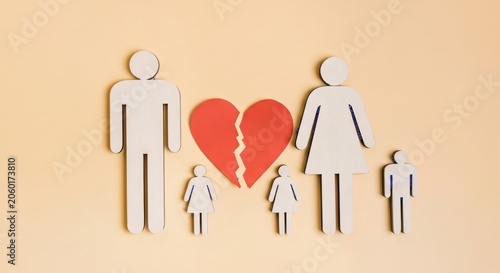 Broken heart symbolizes family separation and divorce, affecting children