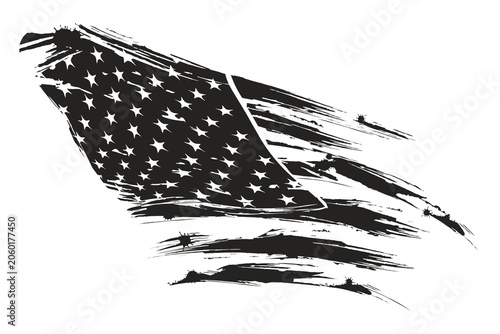 Isolated design element, black grunge style American flag pattern.