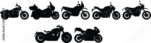 Obraz na płótnie Motorcycle silhouette set featuring cruiser sportbike adventure touring and chop