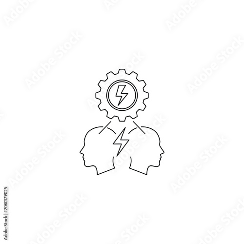 Innovation teamwork icon with gear and lightning bolt