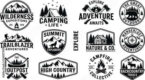 Tableau sur toile collection of outdoor adventure logos and badges with mountain and forest themes