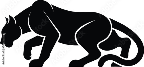 Photos Black panther silhouette stalking, vector illustration of a big cat predator