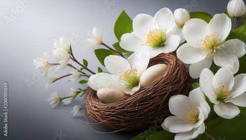 White Flowers With Nest Digital Photography Background