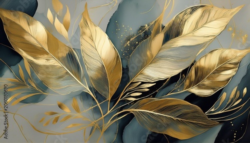 Abstract Painting Of Leaves With Gold Foil