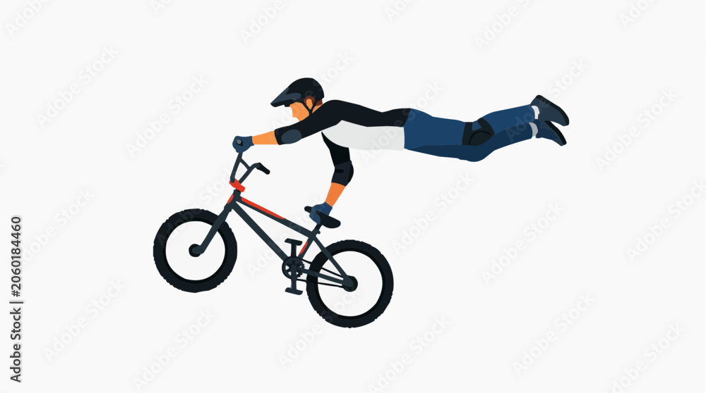 Naklejka premium BMX rider performing a daring stunt mid-air with a bicycle, showcasing extreme sports and athletic skill