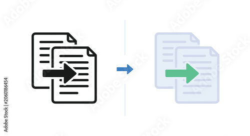 Simple technical diagrams show the process of duplicating or transferring files from one document to another using blue and green arrows.