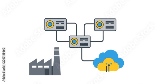 Smart Industrial Factory and IIoT Concept Illustration with Connected Sensors and Cloud Computing Technology