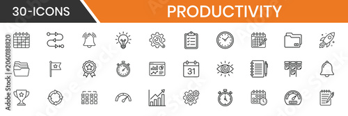 Productivity Thin Line Icon Set Calendar Target Checklist Clock Focus Mode