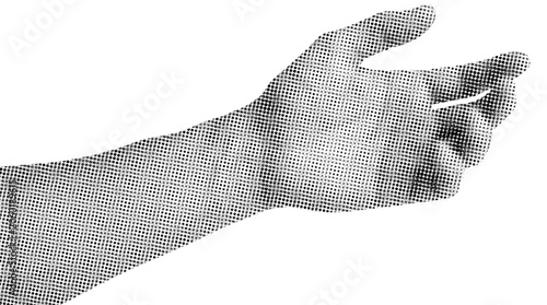 Retro halftone style hand gesture of giving or receiving isolated on white