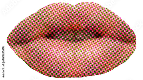 Retro halftone lips illustration in pop art style isolated on white