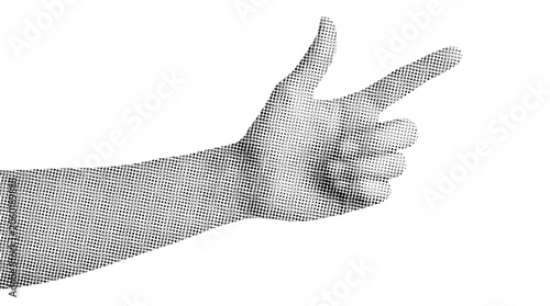 Retro pop art halftone hand pointing finger gesture isolated on white background