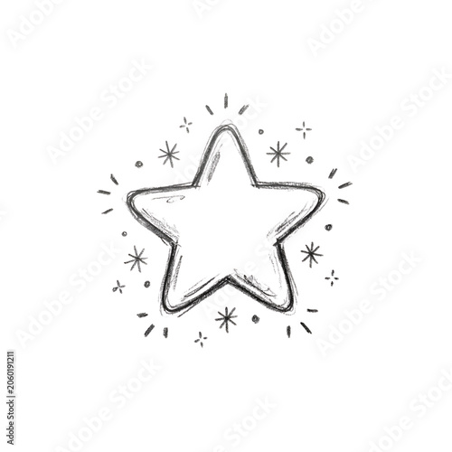 Cute Hand Drawn Star Doodle with Sparkle Effects in Rough Pencil Sketch Style on Transparent Background