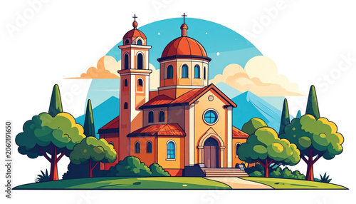Colorful Illustration of a Church Building.