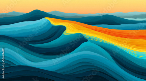 Stylized El nino graphic glowing yellow layer landscape design feeling peaceful