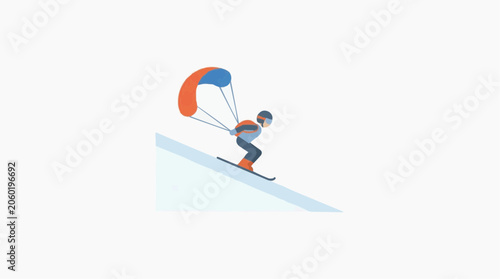 Cuadro en lienzo Person skiing downhill with a parachute attached to their back for speed and con
