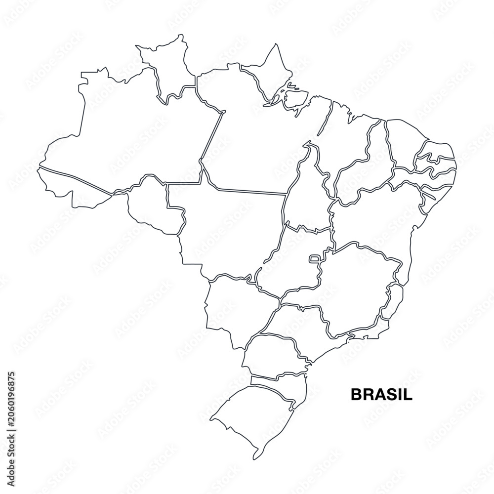 Fototapeta premium Brazil Map Outline Line Art Black Background