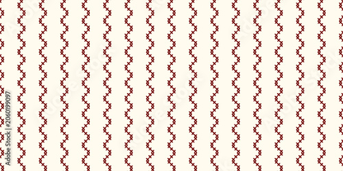 Seamless pattern of burgundy cross-stitch vertical wavy lines on an off-white background