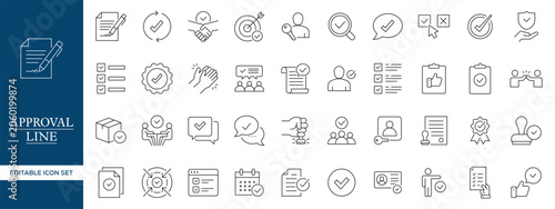 Foto Approval Workflow Line Icons Set, Verification Checklist, Validation Audit Compl