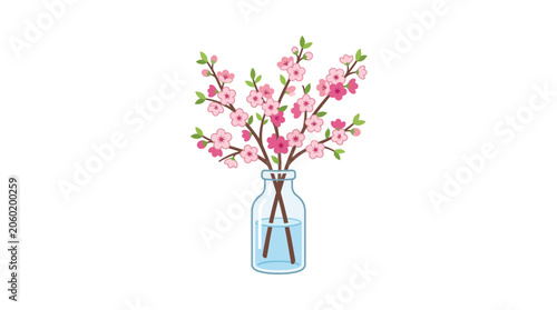 Obraz na płótnie Pink Cherry Blossom Branches in Glass Vase