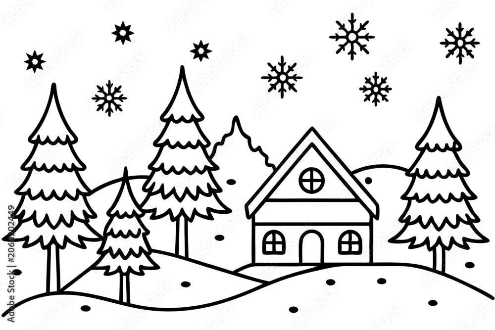 Obraz premium Cozy Snow Scene Line Art Design