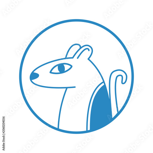 Rat head icon, mouse minimalist vector illustration, blue outline, line drawing, isolated on white background