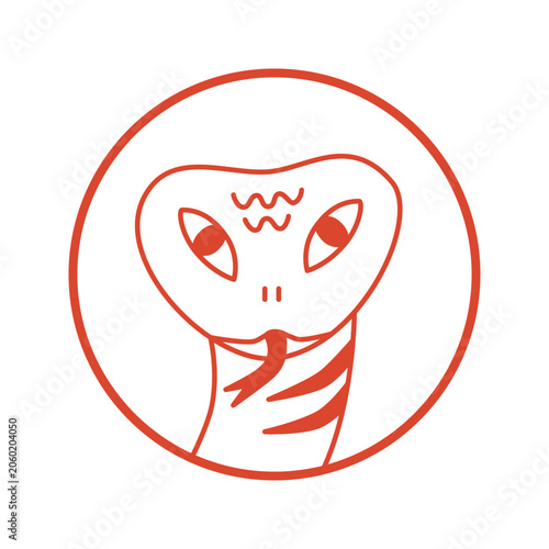 Snake head icon,  minimalist vector illustration, red outline, line drawing, isolated on white background