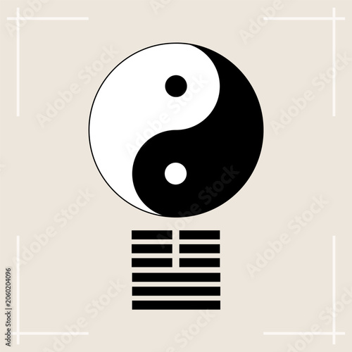 Yin and Yang symbol with hexagram, Feng Shui, I Ching, black and white