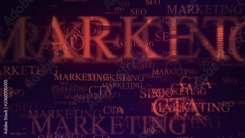 Digital Marketing and SEO Word Cloud Animation with Glowing Red Text