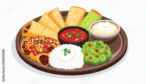 Colorful Mexican food on plate.