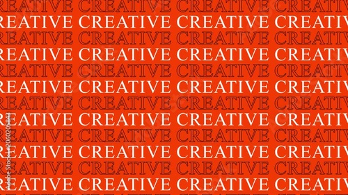 Creative word pattern repeating typography animation on orange background