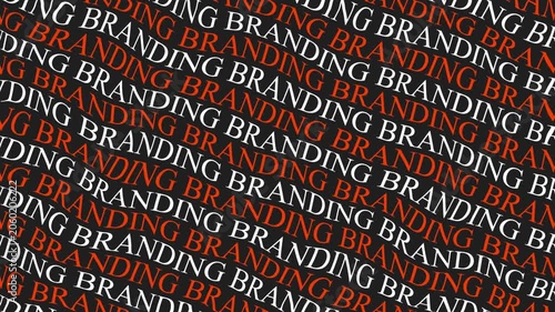 Branding word pattern in diagonal typography animation on dark background