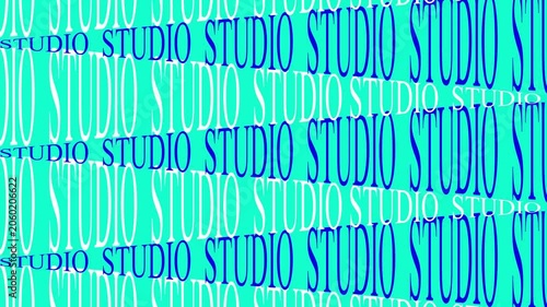 Animated Cyan and Navy Waving Fabric with Bold Repeating Word Typography Pattern