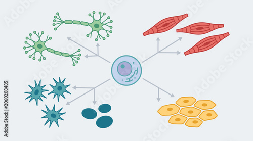 Illustration of Cell Differentiation Showing Varied Cell Types.