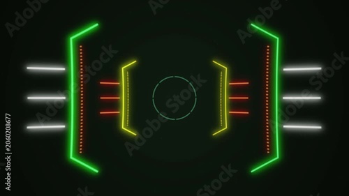 Symmetrical Futuristic HUD Interface Animation with Glowing Neon Brackets and Lines