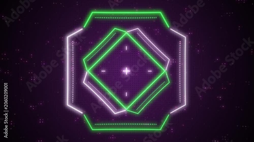 Neon Geometric Diamond and Octagon Shapes Animation on Purple Background