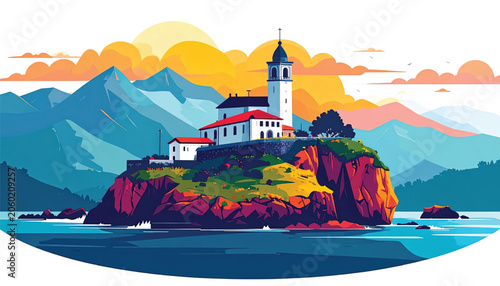 Colorful illustration of a lighthouse.