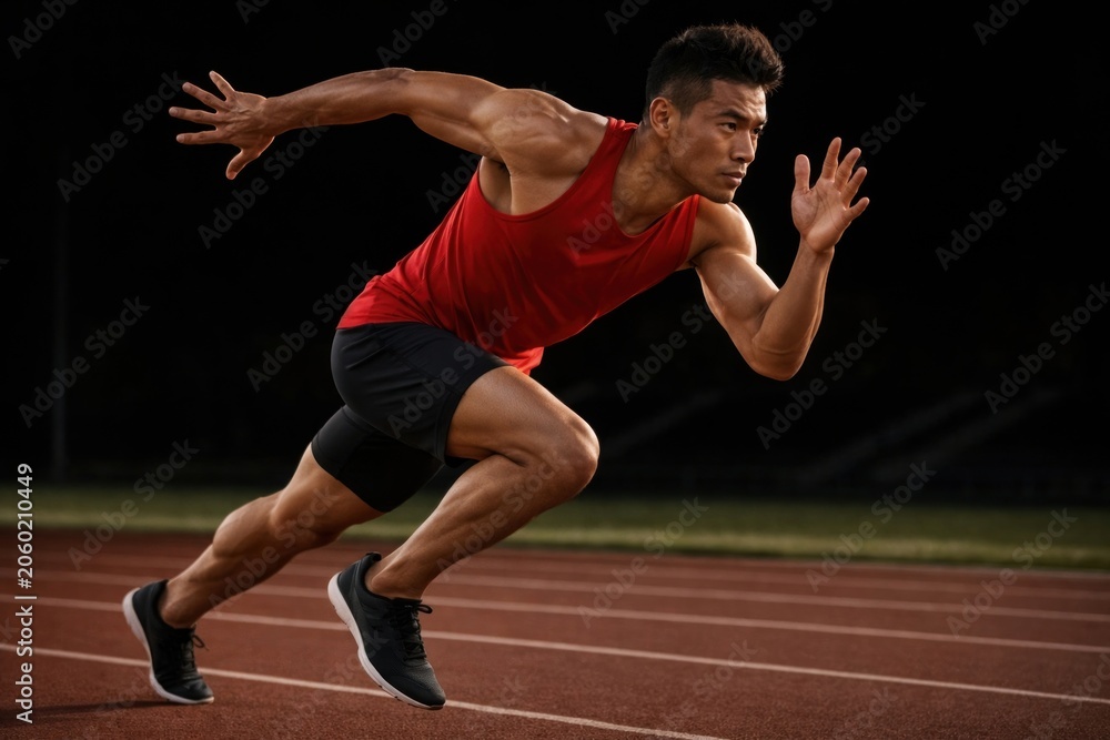 Obraz premium Dynamic athlete sprinting track