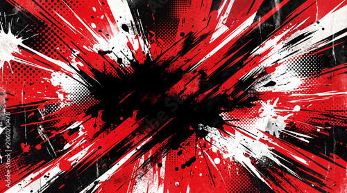 Dynamic Abstract Explosion Art Featuring Bold Red, Black, and White Splatter Patterns for High-Impact Visual Design.